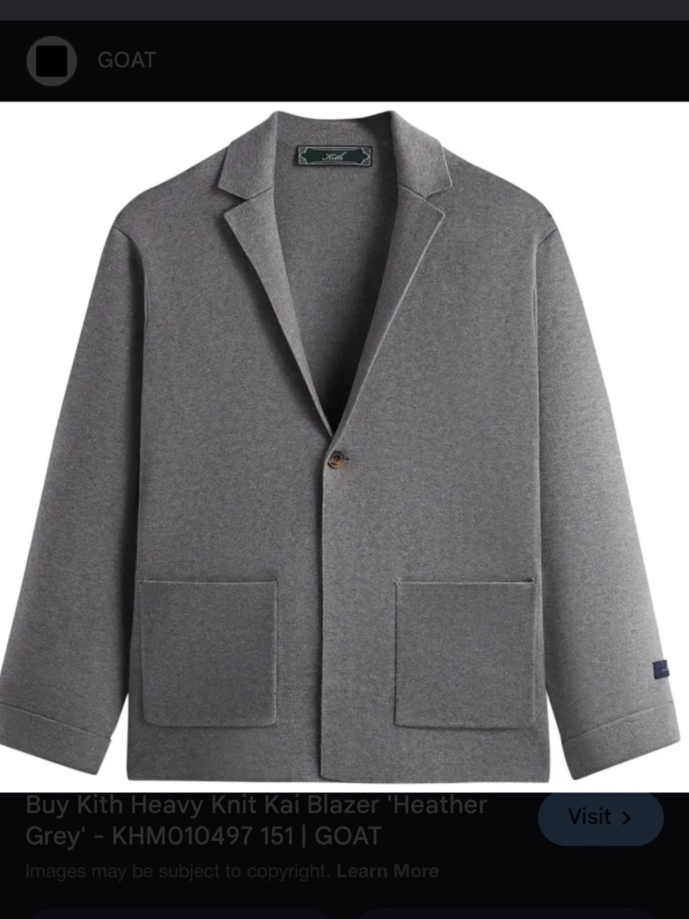 Kith Knit Kai Blazer color Heatherwood Grey size Large